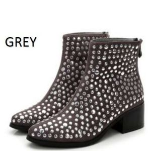 MJ Women's Grey Fashion Rivet Booties108-5-grey